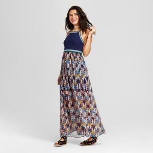 Square Neck Strappy Crochet Top Maxi Dress - Navy
